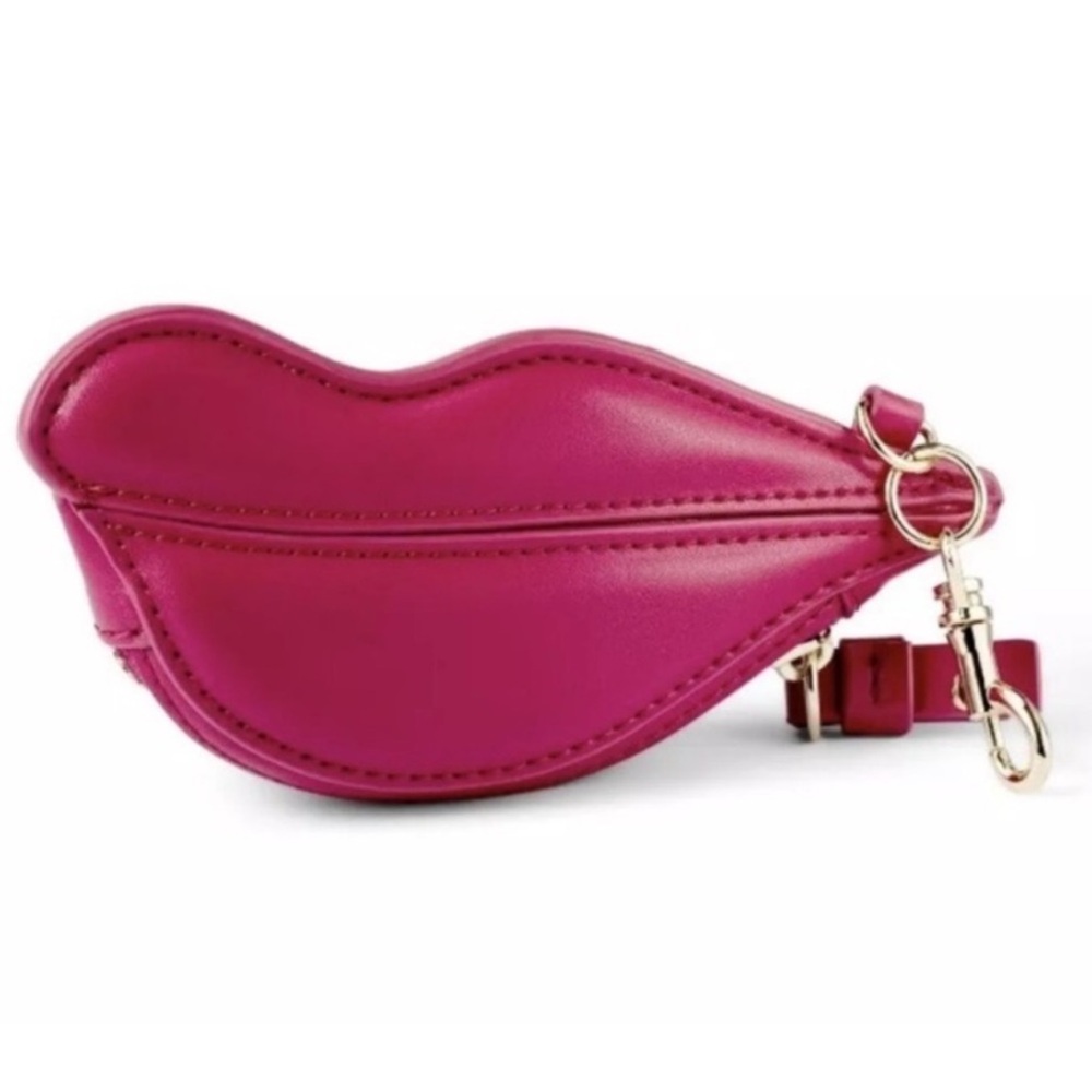 Diane Von Furstenberg Lips coin pouch in hot pink with key chain clip gold